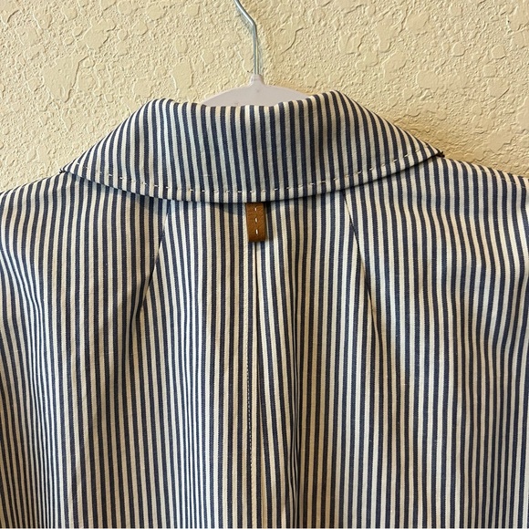 Lafayette 148 striped cotton linen coat jacket with leather strap closures - Picture 10 of 14